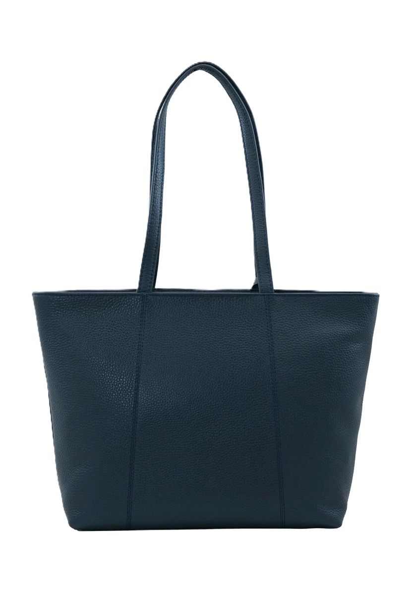 Genarbter Leder-Shopper mit Logo-Anhänger