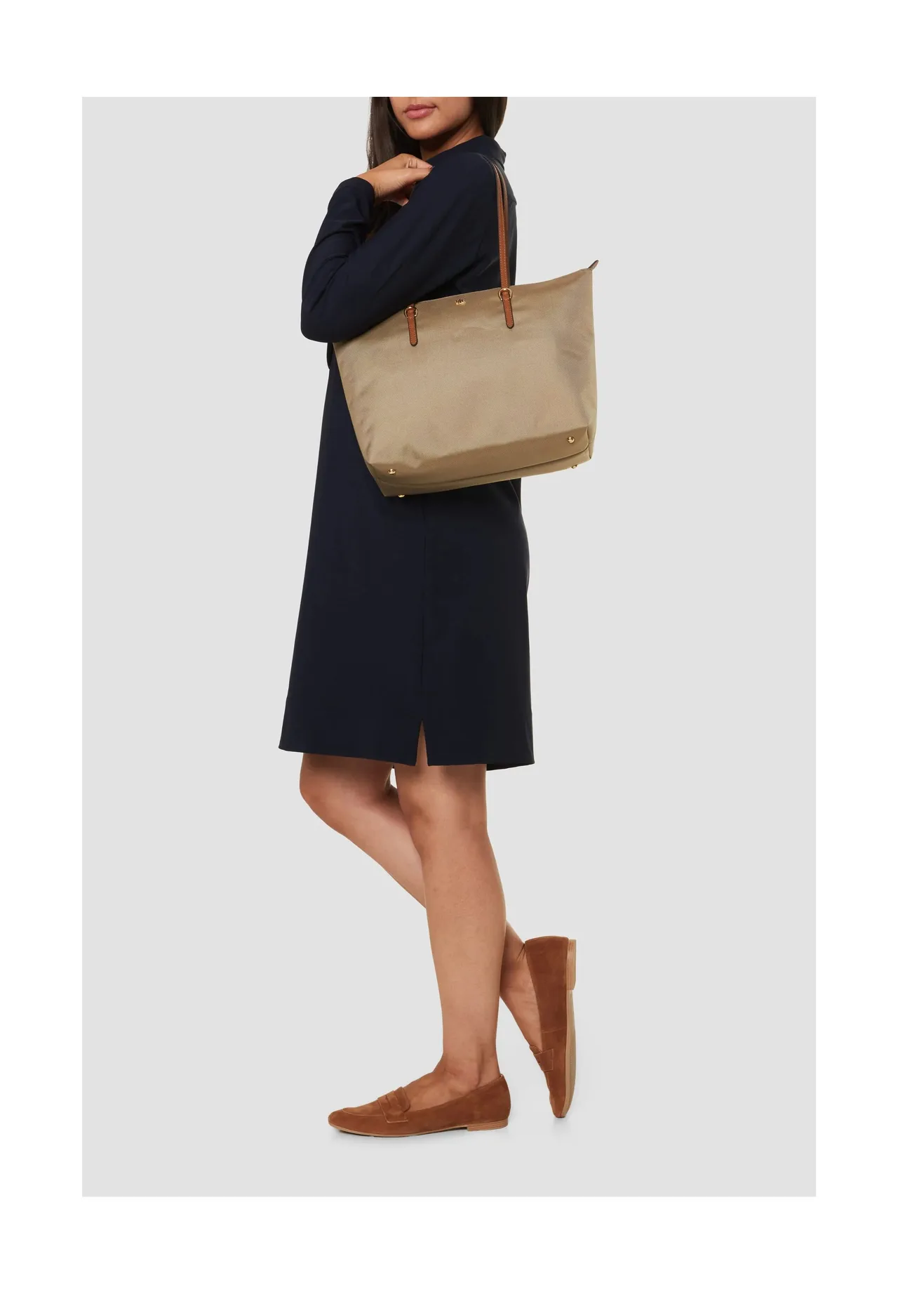 Strukturierter Shopper mit Lederhenkeln