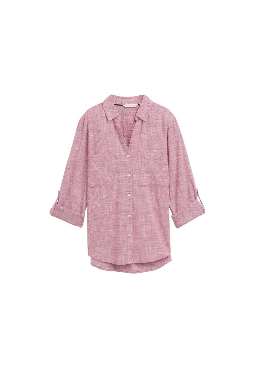 Strukturierte Baumwollbluse mit Taschen