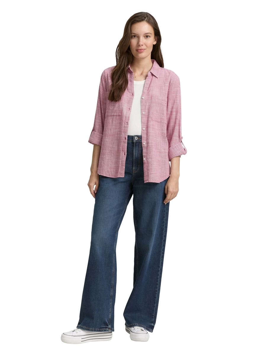 Strukturierte Baumwollbluse mit Taschen