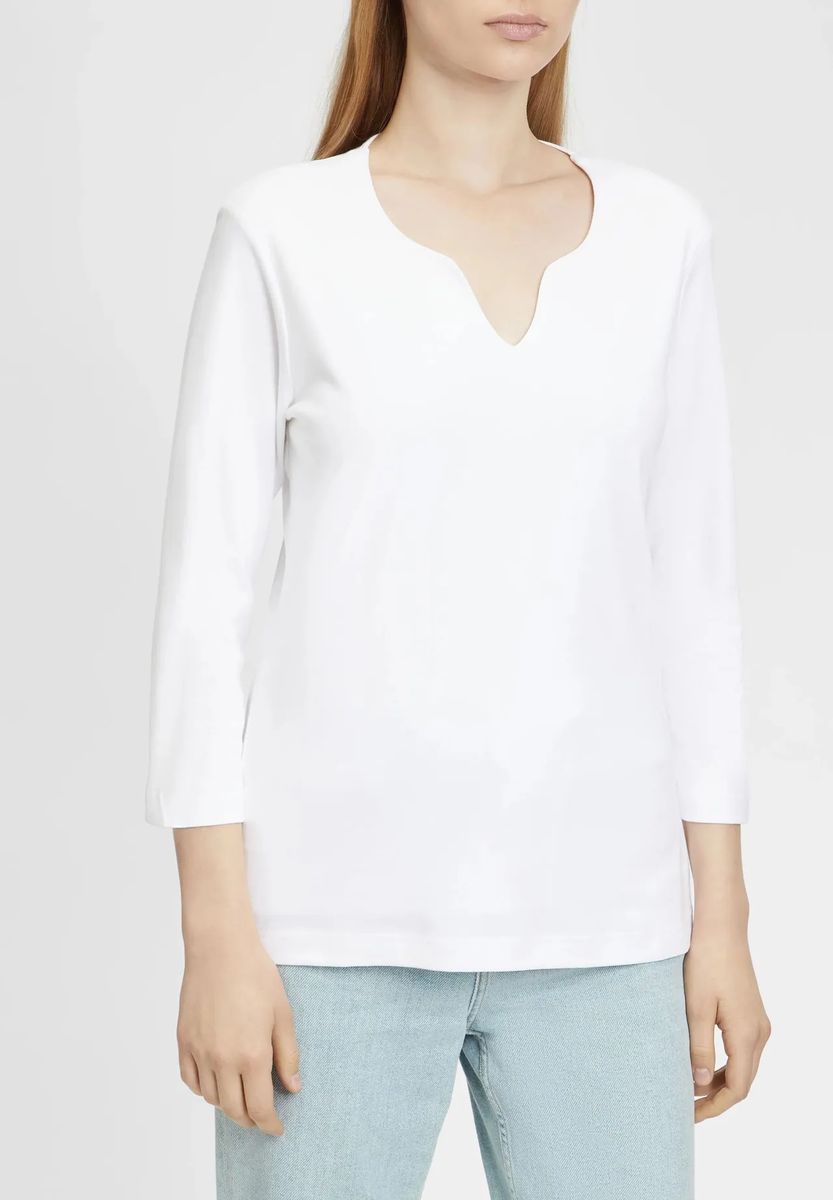 Baumwollshirt mit Split-Neck und Dreiviertelarm