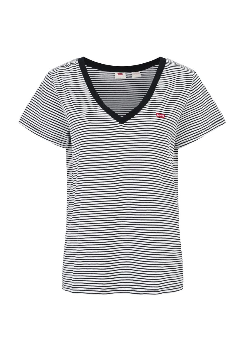 Gestreiftes Logo-T-Shirt mit V-Ausschnitt