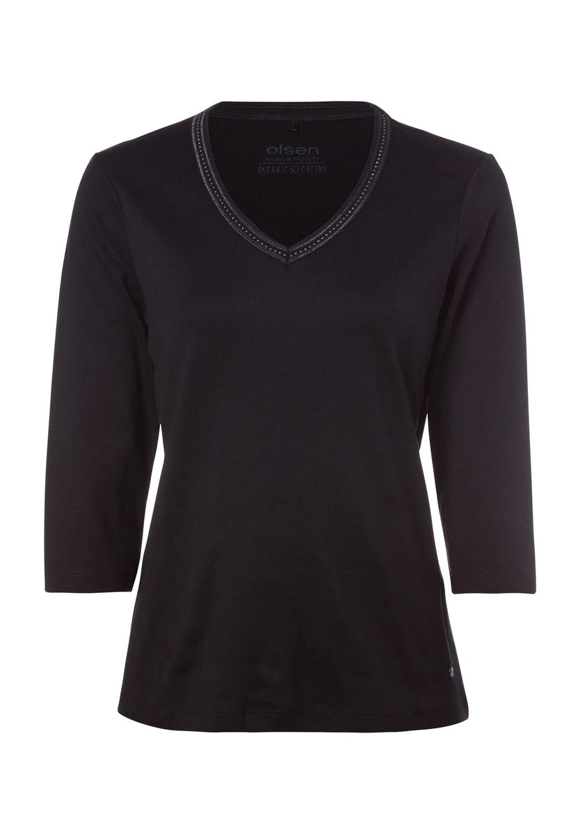 Baumwollshirt mit Strass-besetztem V-Ausschnitt