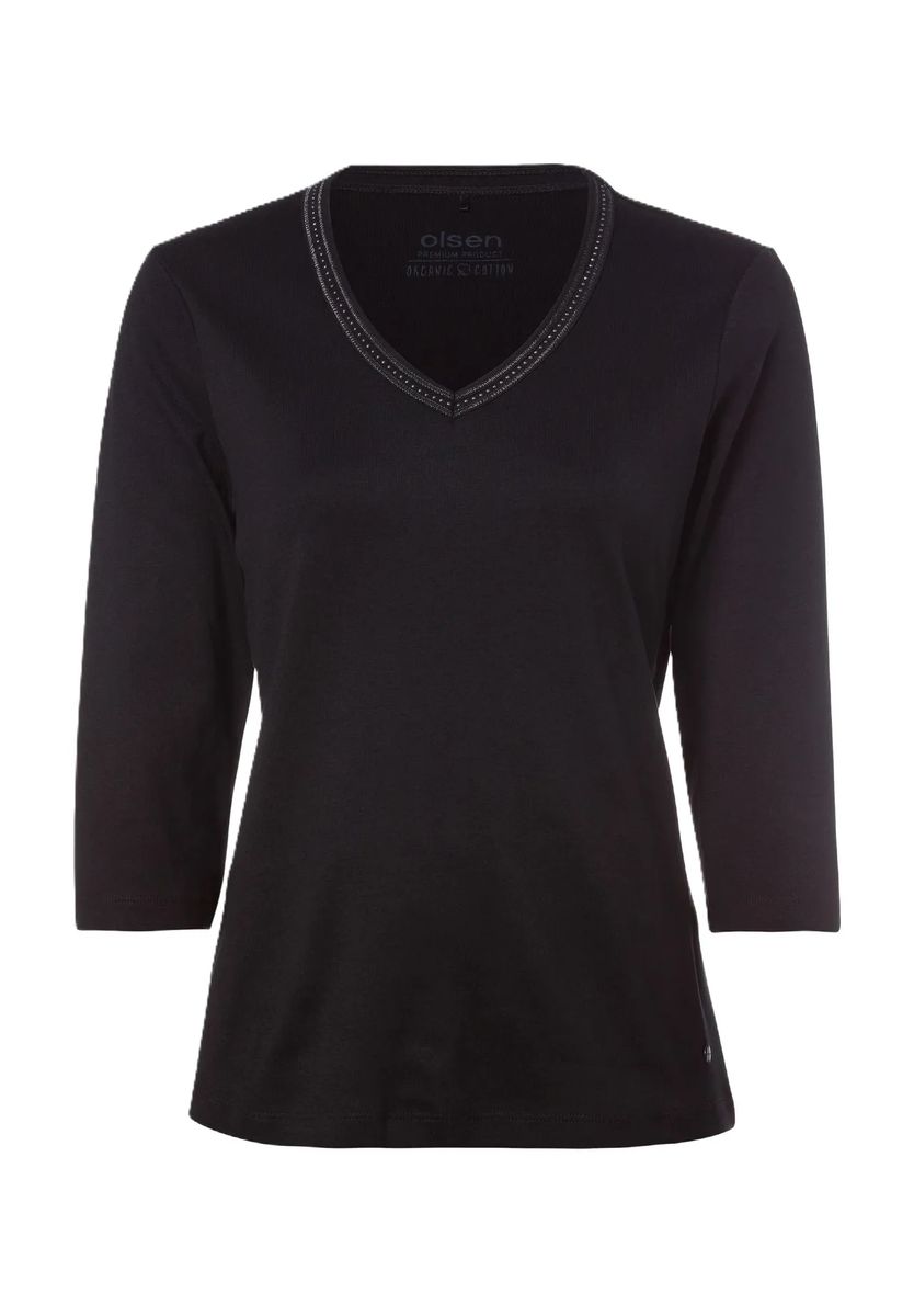 Baumwollshirt mit Strass-besetztem V-Ausschnitt