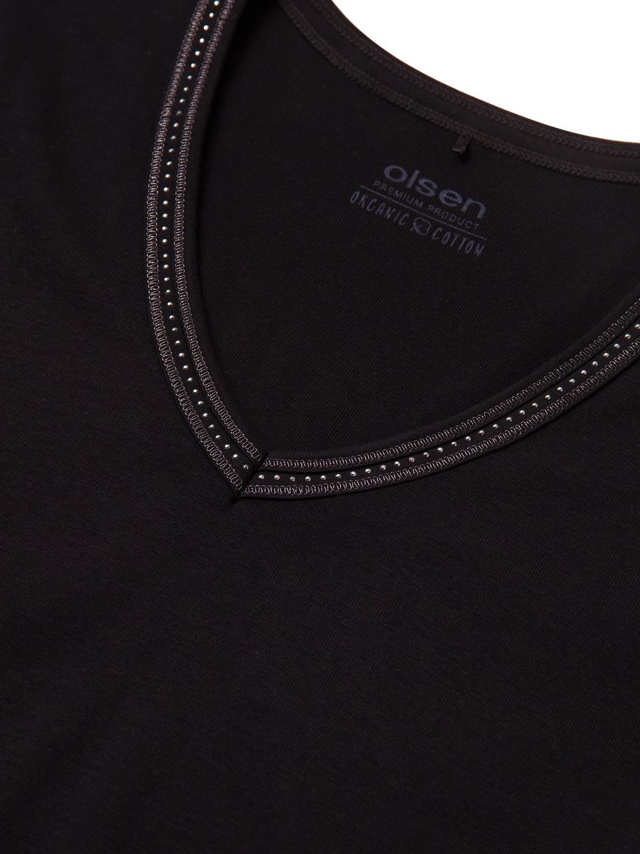 Baumwollshirt mit Strass-besetztem V-Ausschnitt