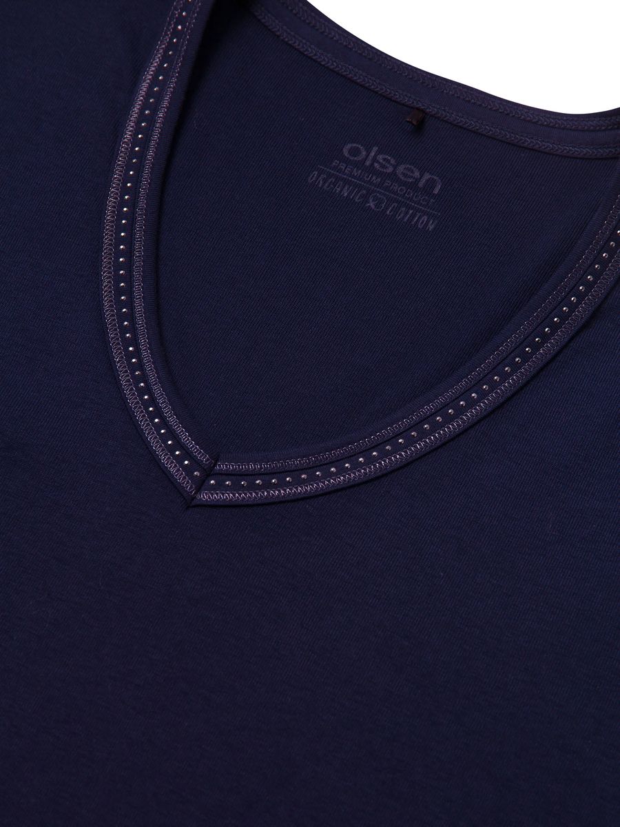 Bio-Baumwollshirt mit verziertem V-Ausschnitt
