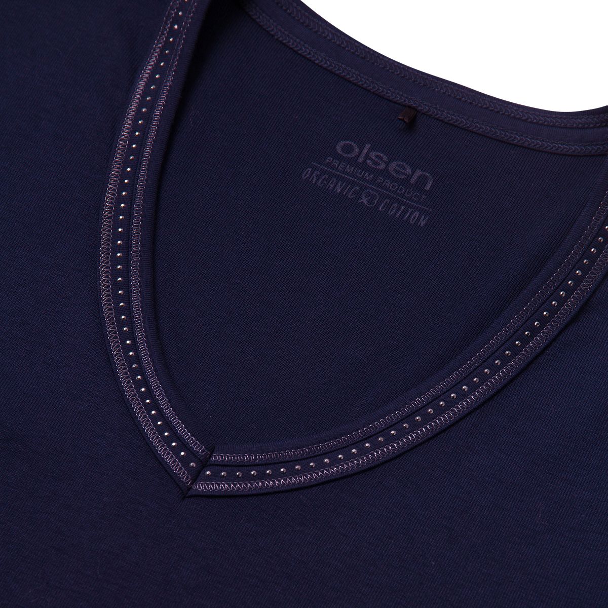 Bio-Baumwollshirt mit verziertem V-Ausschnitt