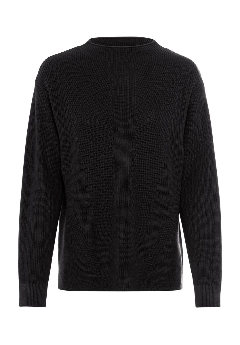 Strukturierter Rippstrick-Pullover mit Stehkragen