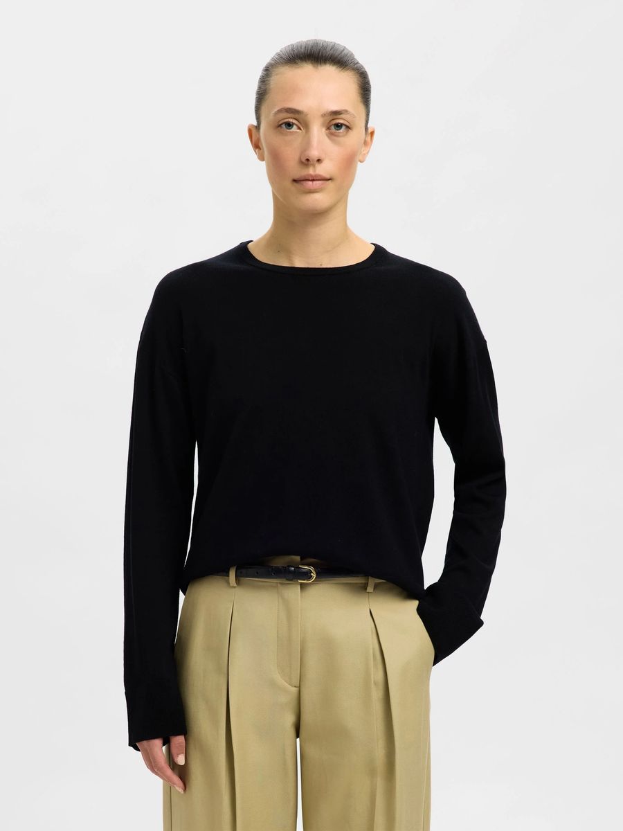 Minimalistischer Wollpullover mit Rundhalsausschnitt