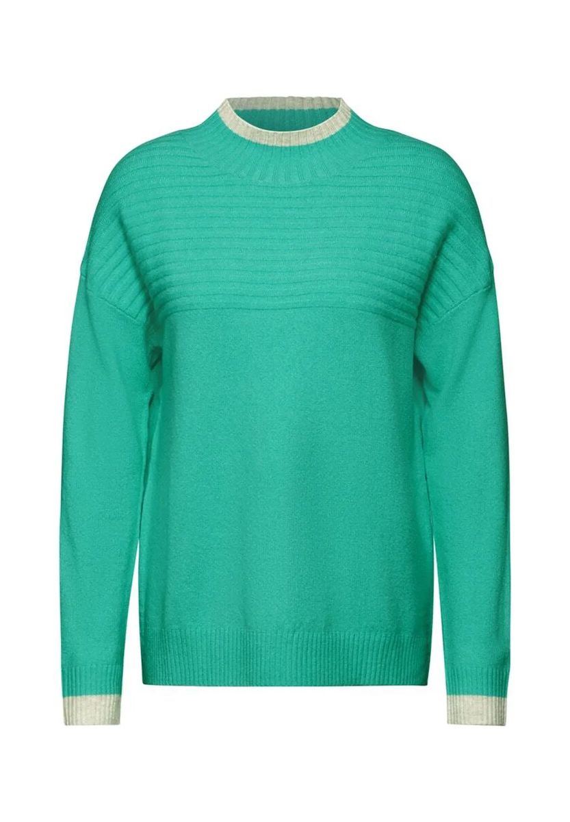 Strukturierter Strickpullover mit Kontrastsaum