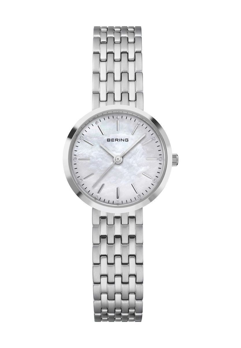 Elegante silberne Perlmutt-Armbanduhr