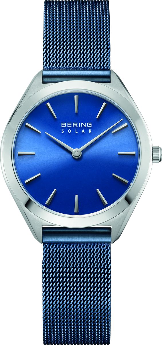 Minimalistische Solar-Uhr mit Milanaiseband