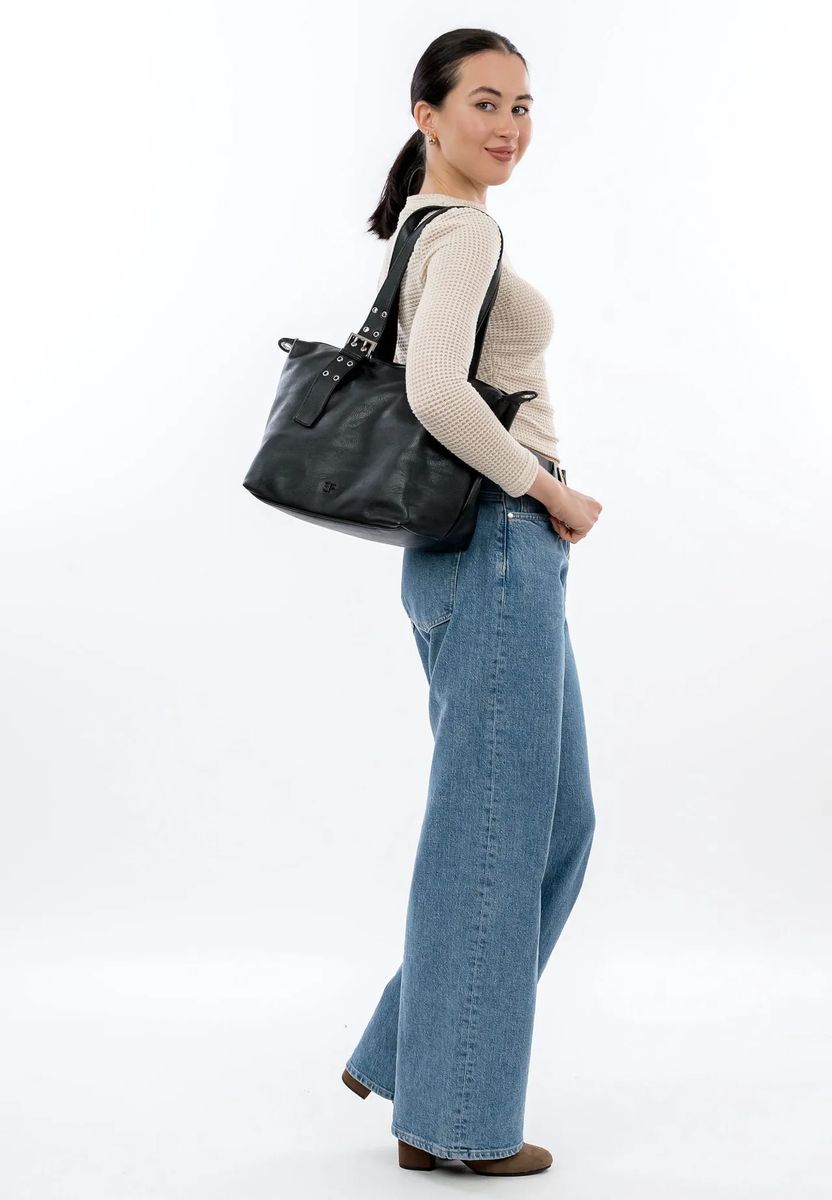 Shopper aus Kunstleder mit Schnalle