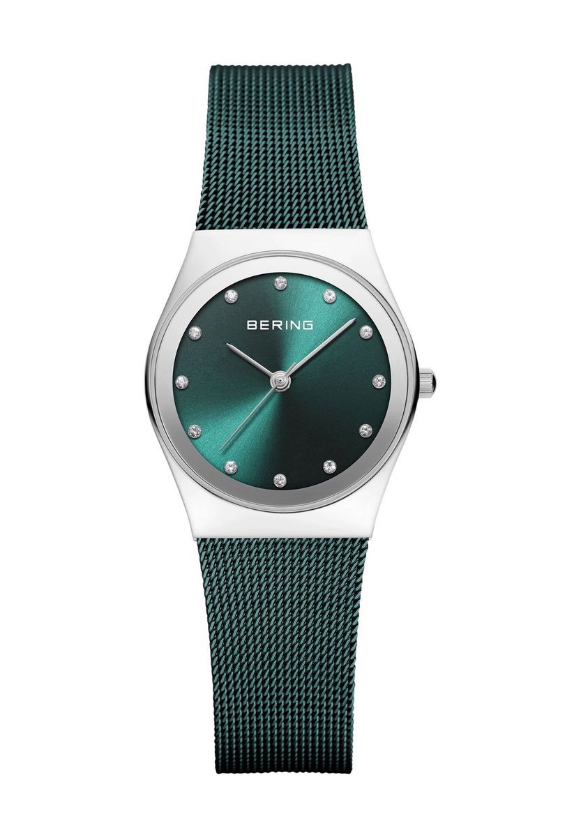 Minimalistische Armbanduhr mit grünem Sonnenschliff-Zifferblatt