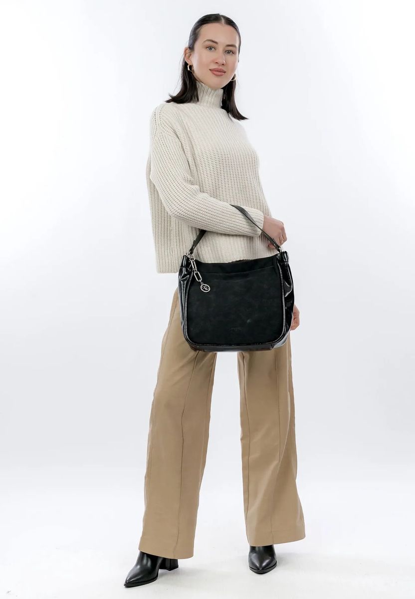 Hobo-Schultertasche im Materialmix