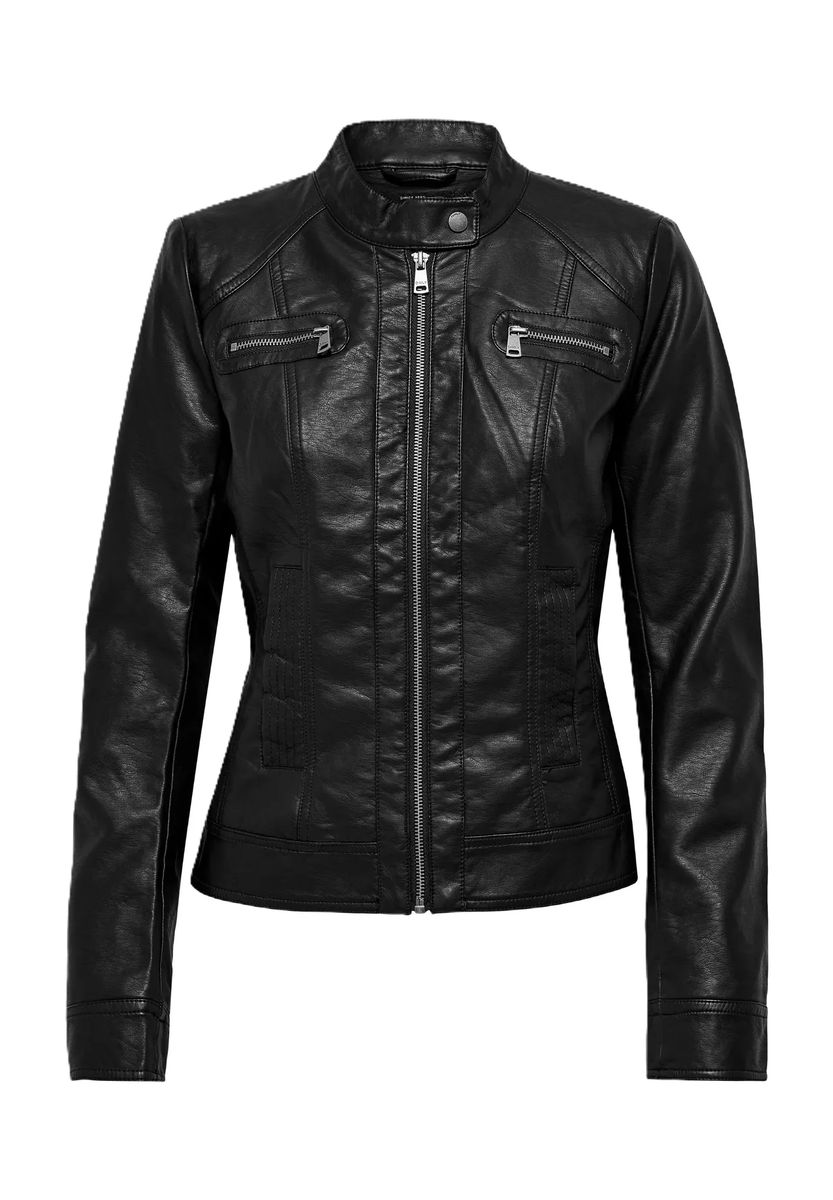 Taillierte Kunstleder-Bikerjacke