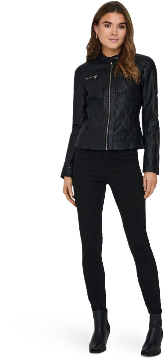 Taillierte Kunstleder-Bikerjacke