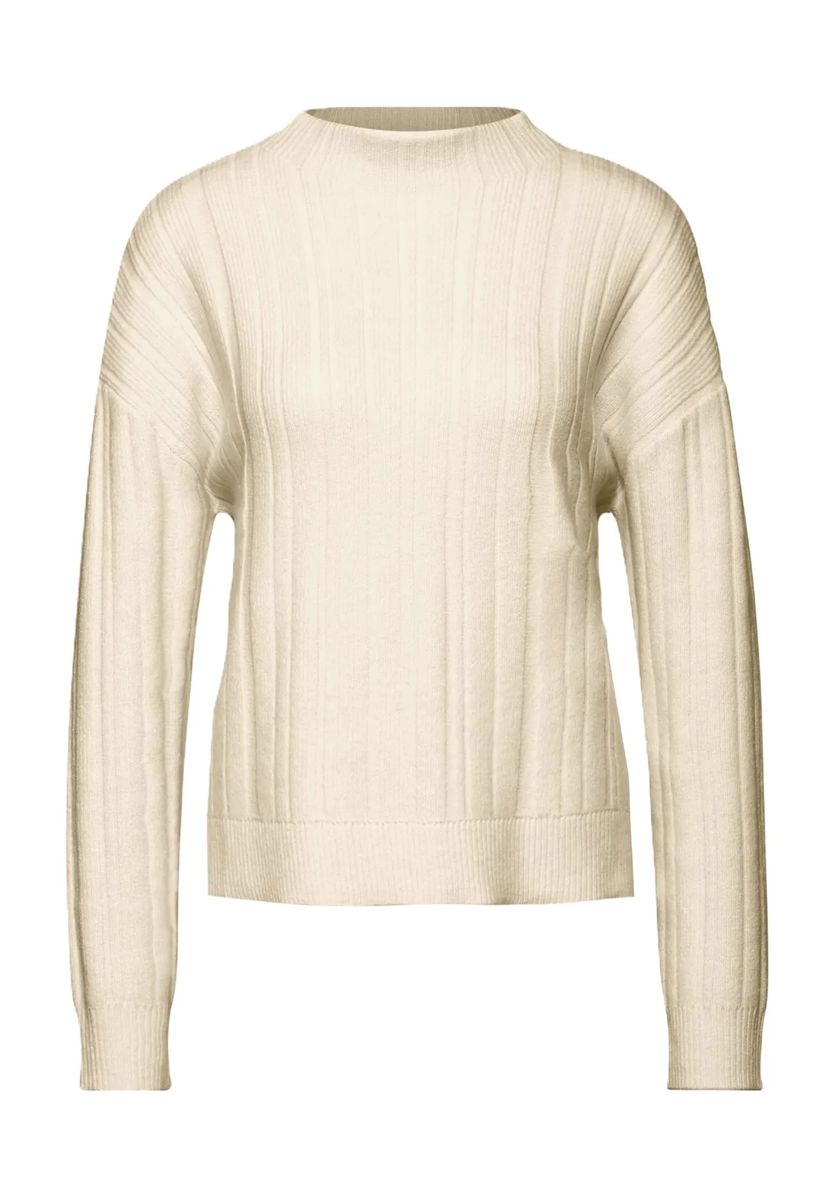 Gerippter Strickpullover mit Stehkragen