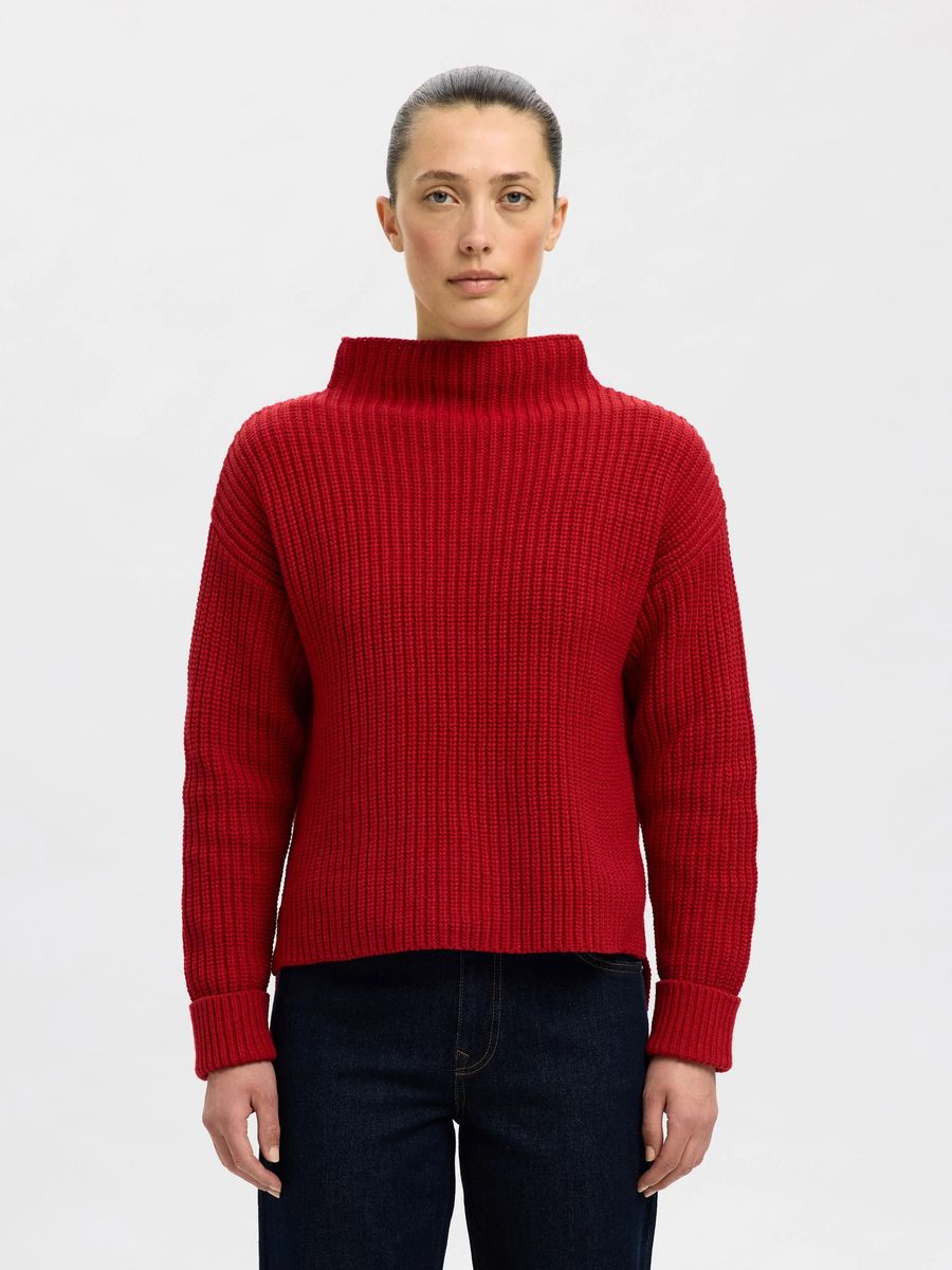 Gerippter Stehkragen-Strickpullover