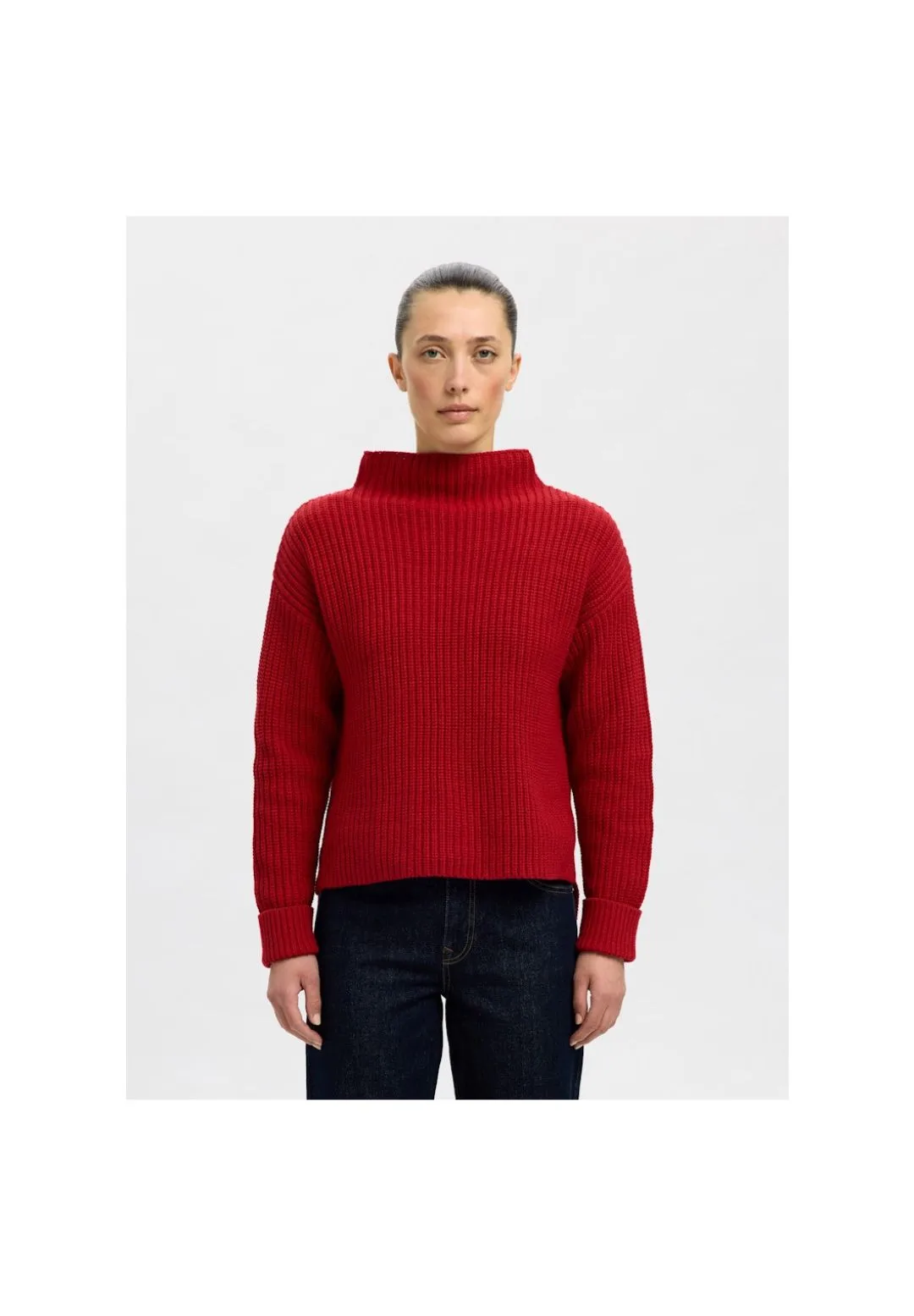 Gerippter Stehkragen-Strickpullover