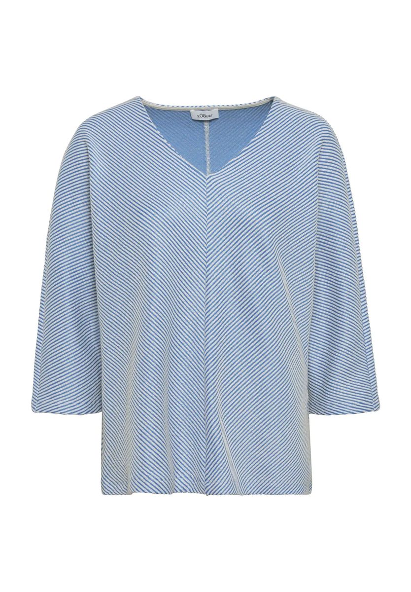 Strukturiertes V-Ausschnitt-Shirt mit Diagonalstreifen
