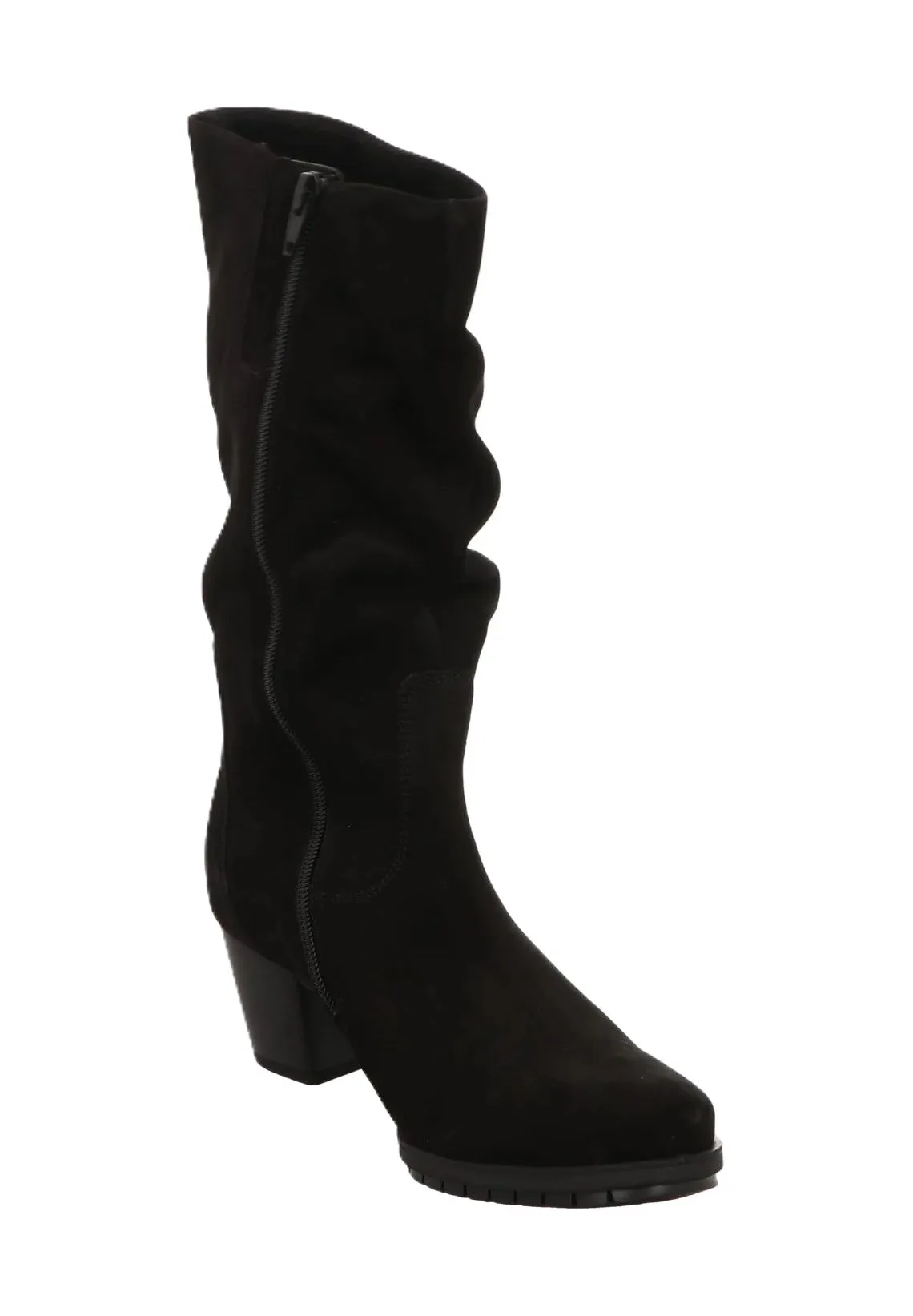 Geraffte Velourslederstiefel mit Trichterabsatz