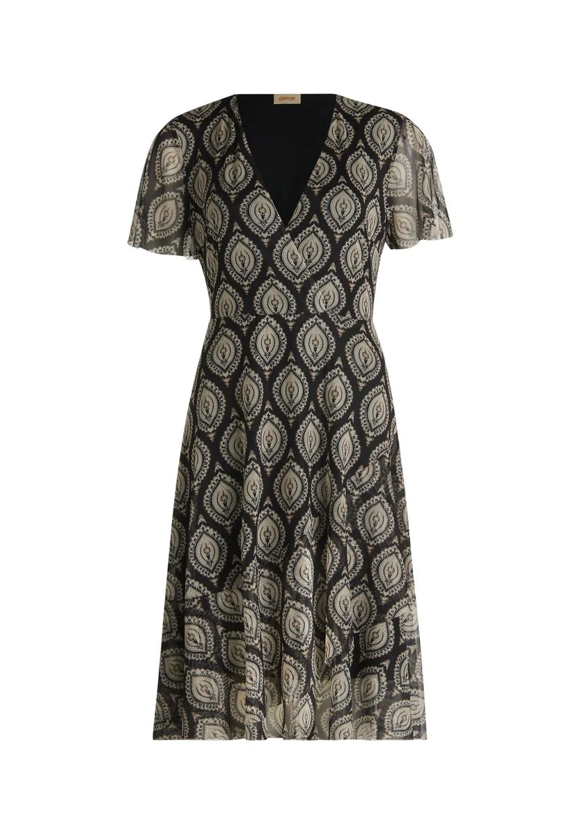 Gemustertes Volant-Midikleid mit Ornamenten