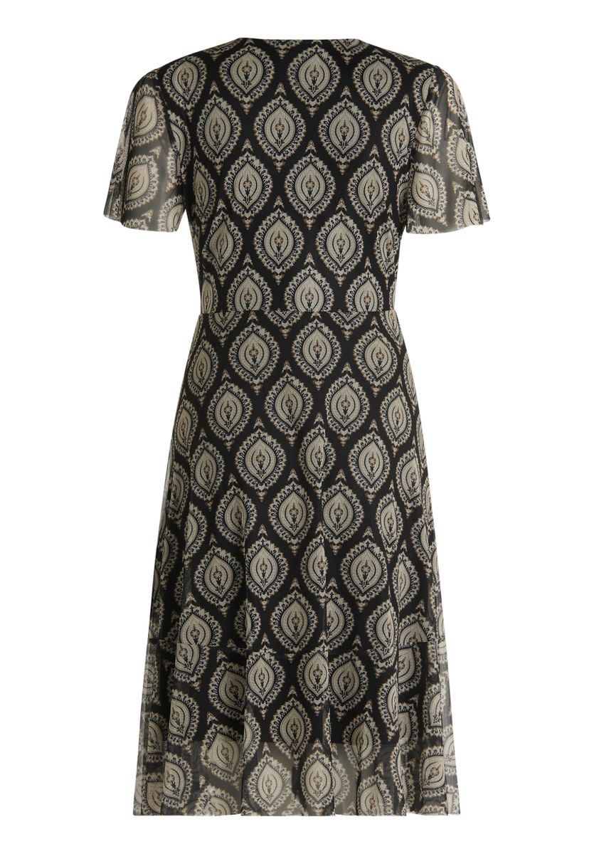 Gemustertes Volant-Midikleid mit Ornamenten