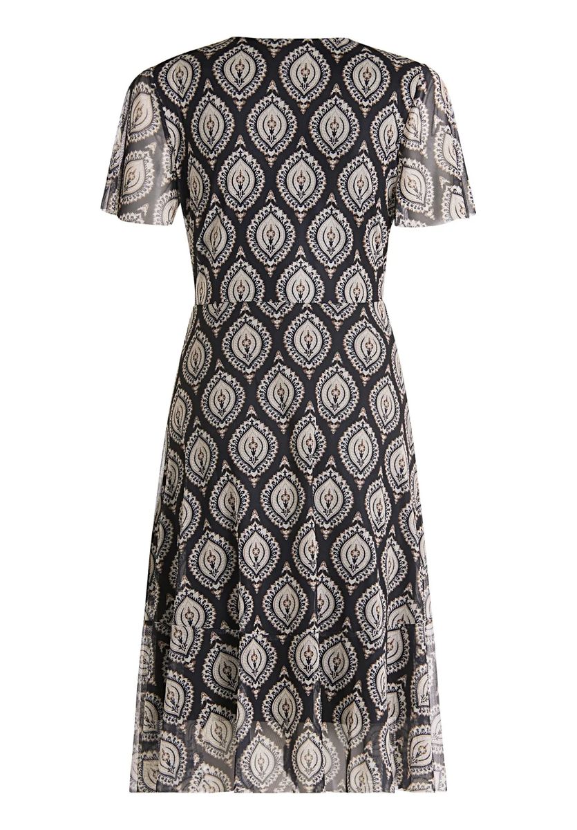 Gemustertes Volant-Midikleid mit Ornamenten