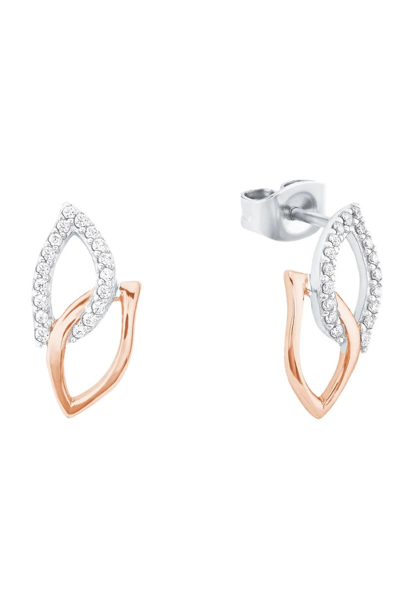 Bicolor Zirkonia Blatt-Ohrstecker