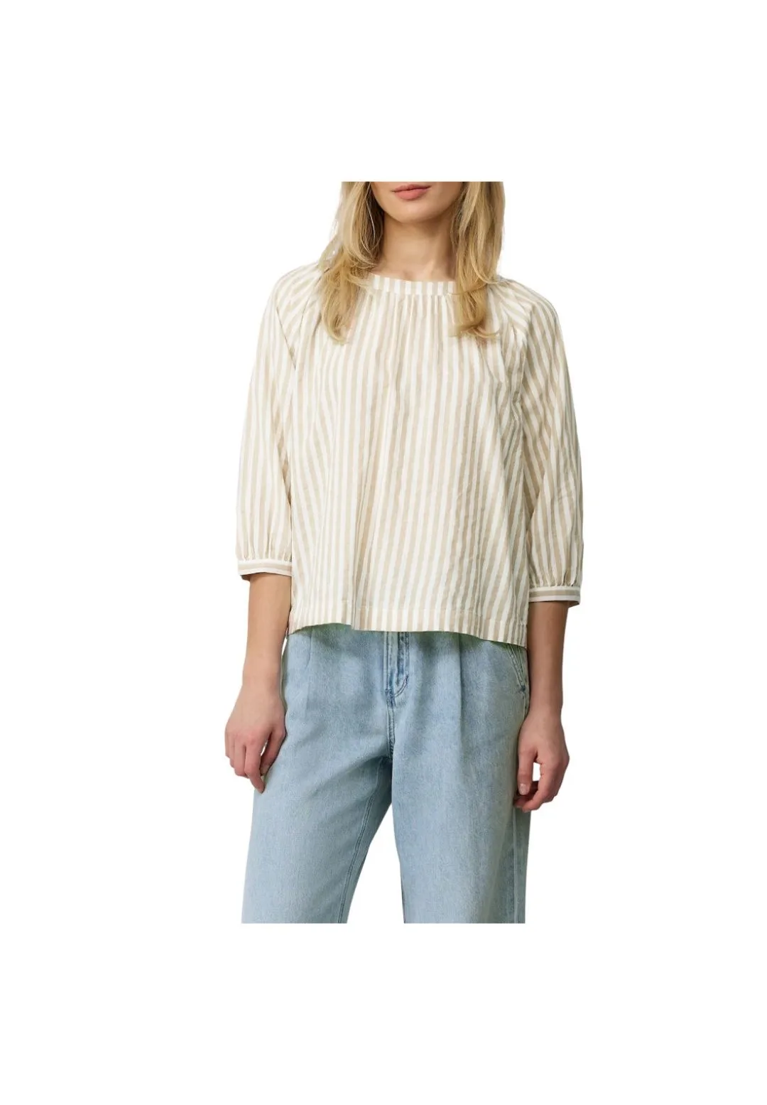 Gestreifte U-Boot-Ausschnitt Bluse mit Bindedetail