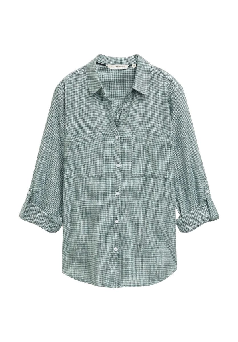 Gemusterte Baumwollbluse mit Brusttaschen