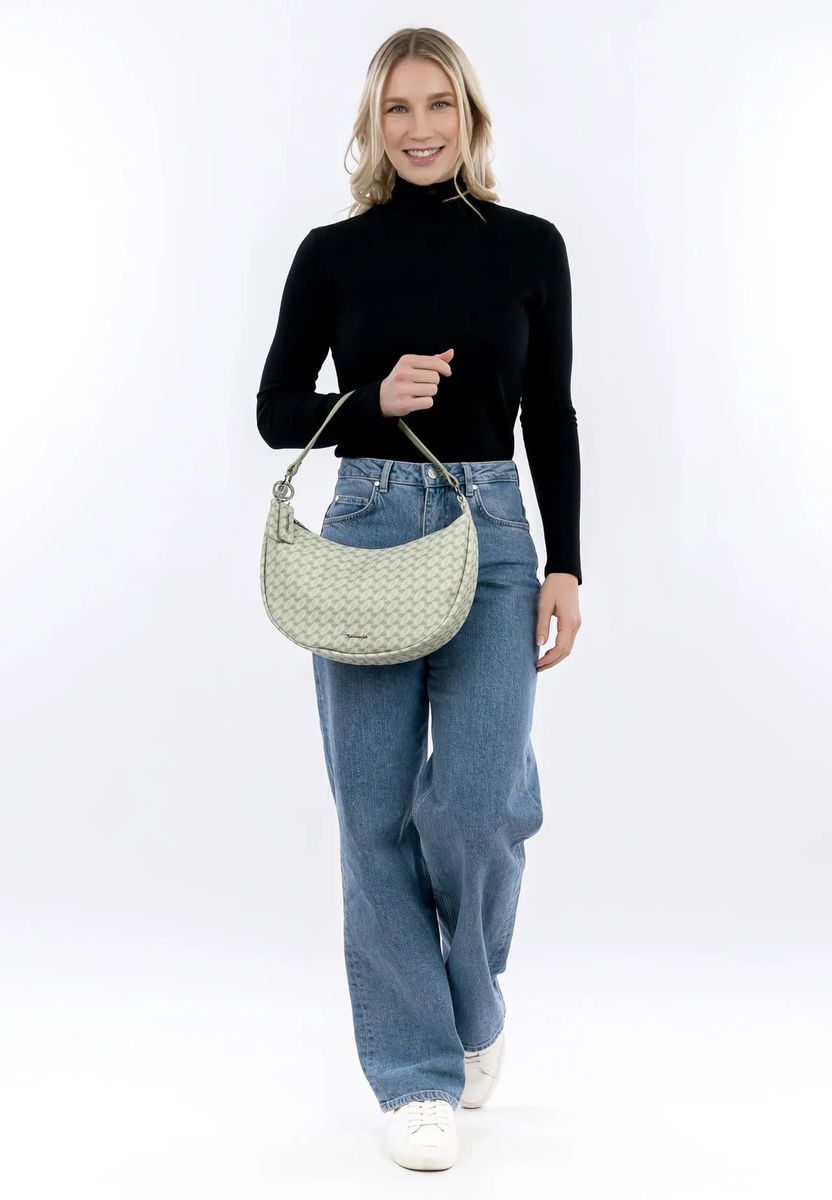 Halbmöndförmige Schultertasche mit geometrischem Muster