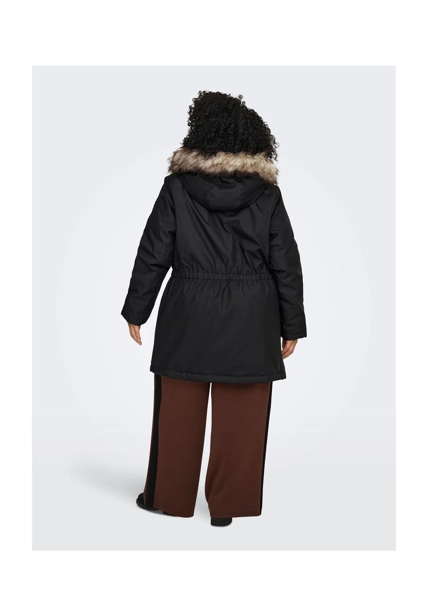 Mittellanger Parka mit Kunstfell-Kapuze