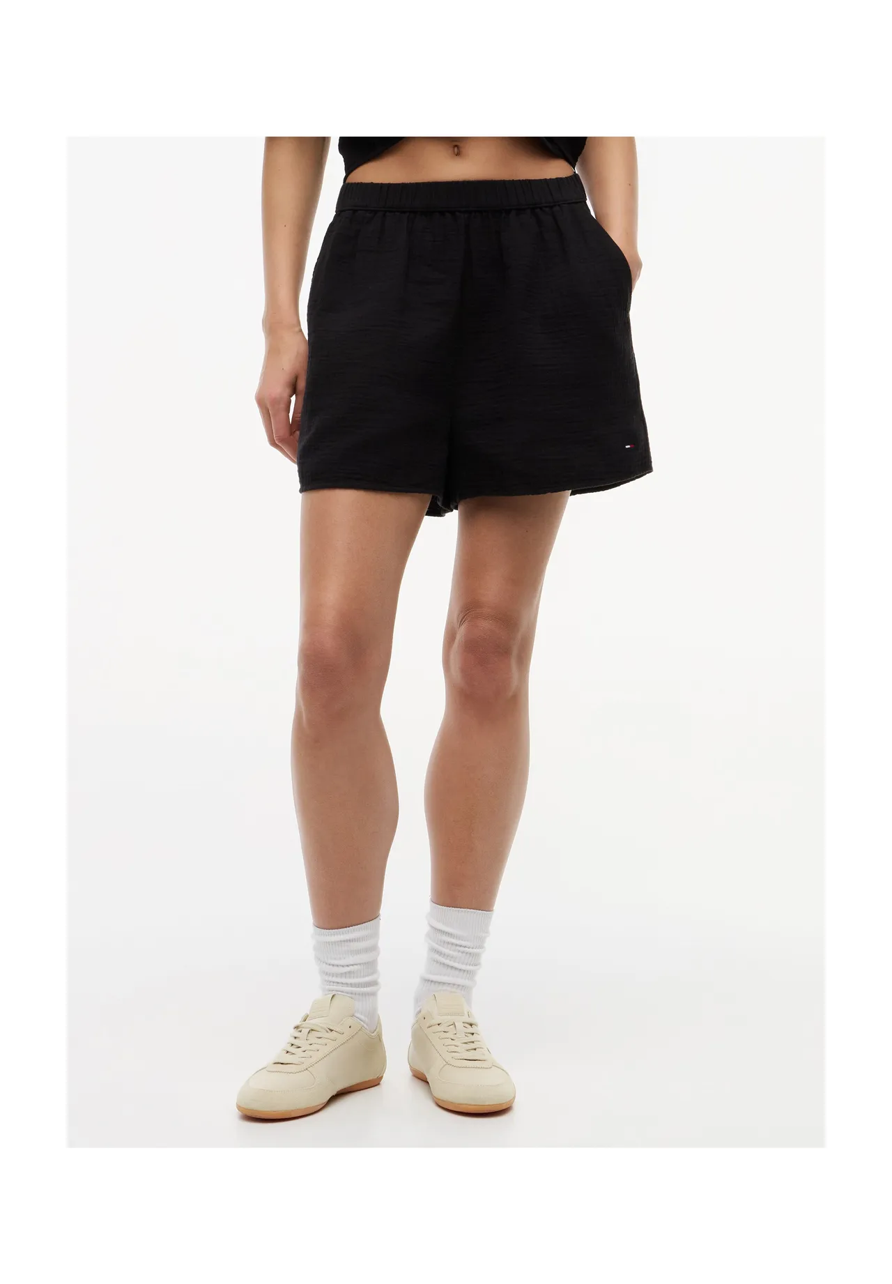 High-Waist Stoffshorts aus Strukturmaterial