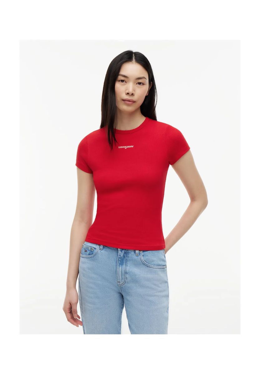 Geripptes T-Shirt mit Rundhalsausschnitt
