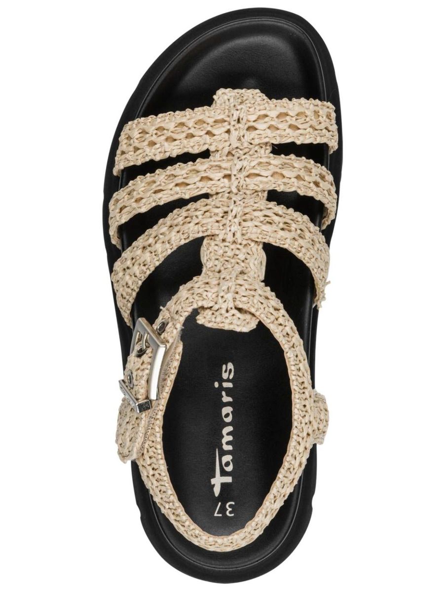 Riemchensandalen mit geflochtenem Plateau