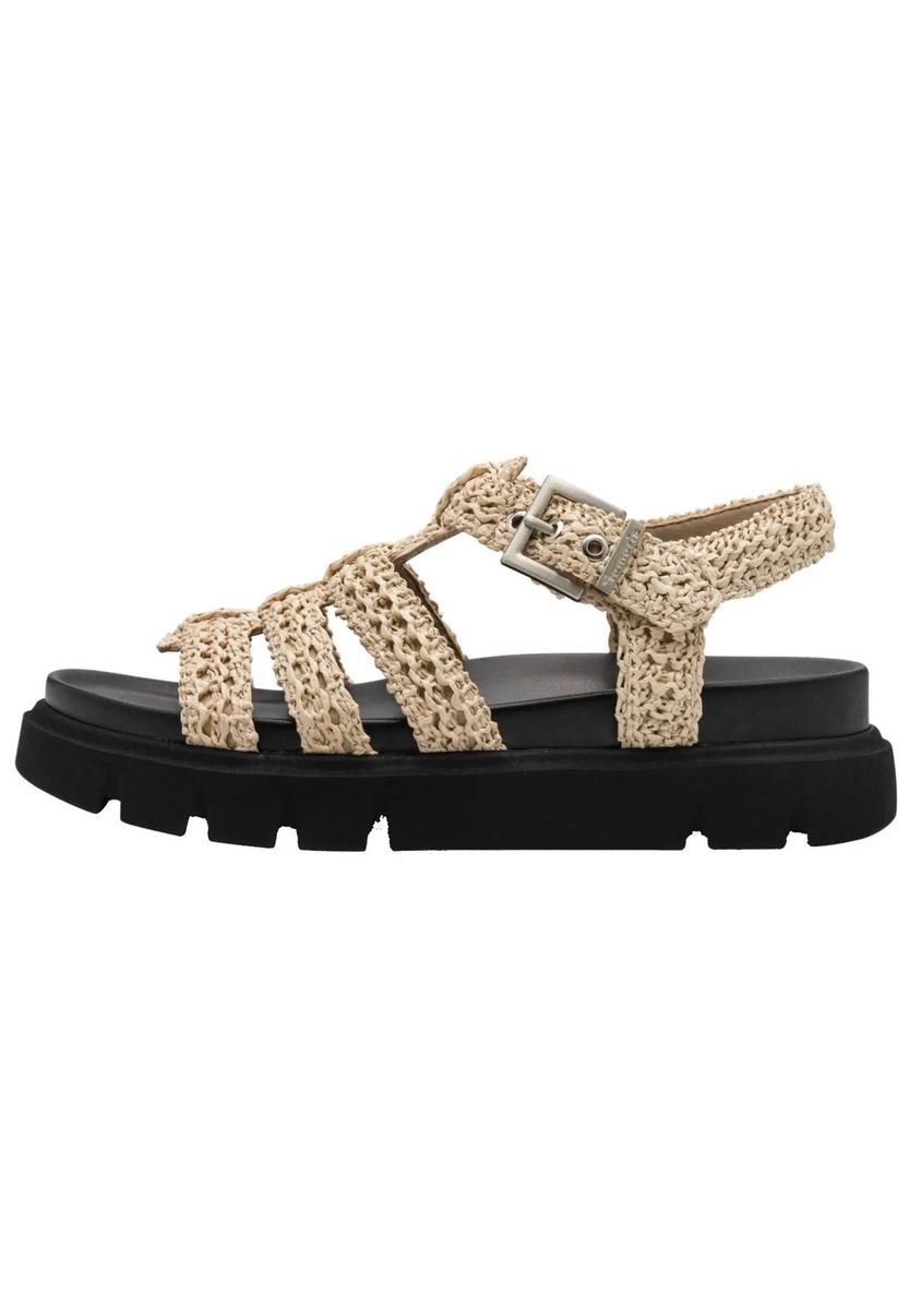 Riemchensandalen mit geflochtenem Plateau