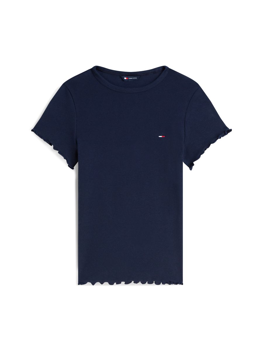 Geripptes T-Shirt mit Wellensaum
