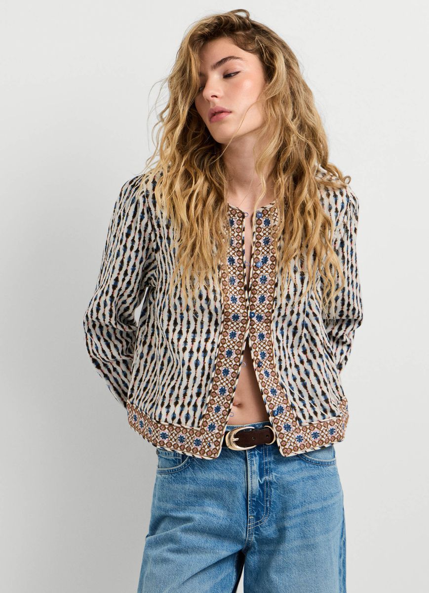 Kastige Baumwolljacke mit Stickerei