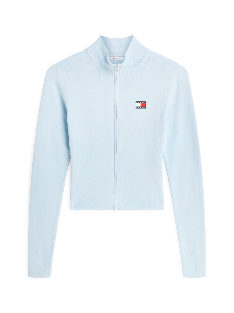 Eng anliegender Rippstrick-Cardigan mit Reißverschluss