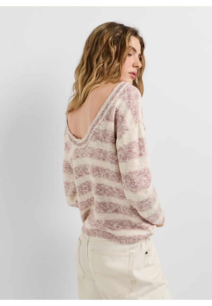 Gestreifter Strickpullover mit tiefem Rückenausschnitt