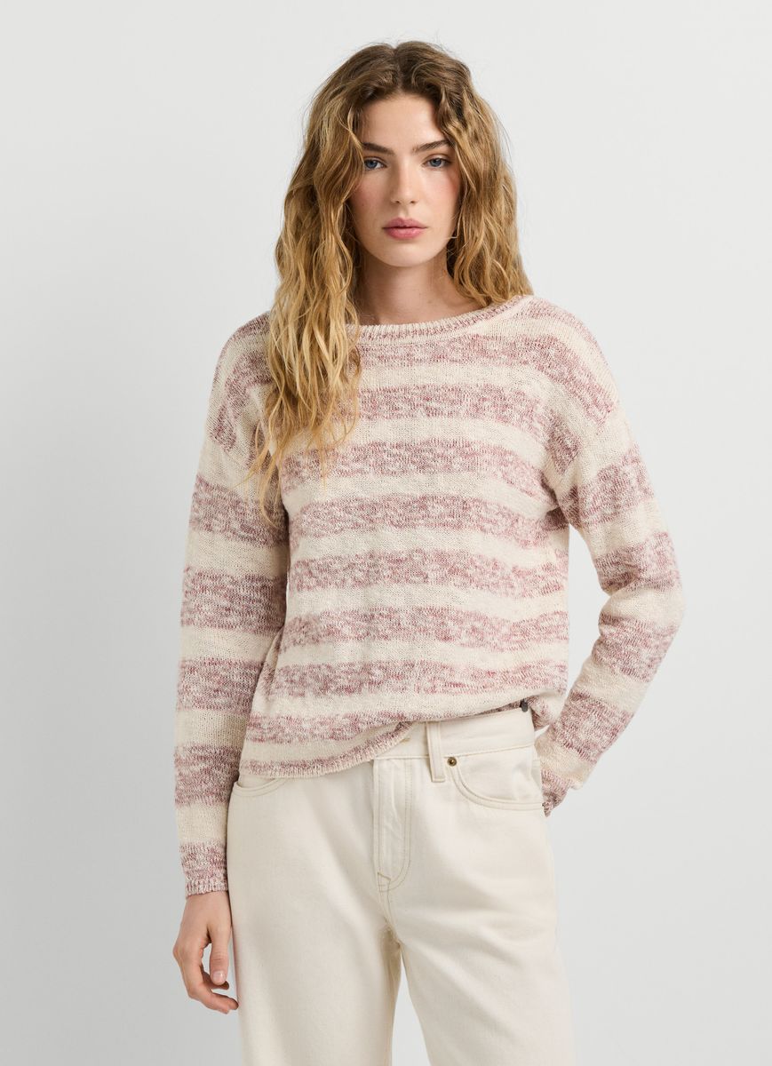 Gestreifter Strickpullover mit tiefem Rückenausschnitt