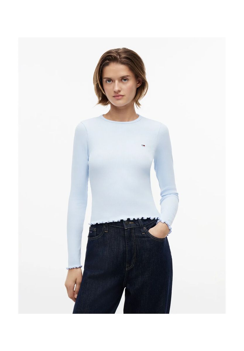 Geripptes Langarmshirt mit Rollsaum
