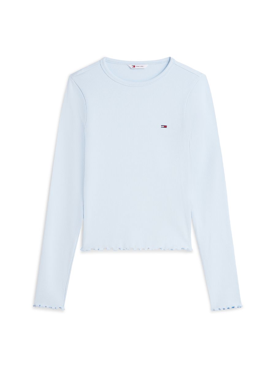 Geripptes Langarmshirt mit Rollsaum