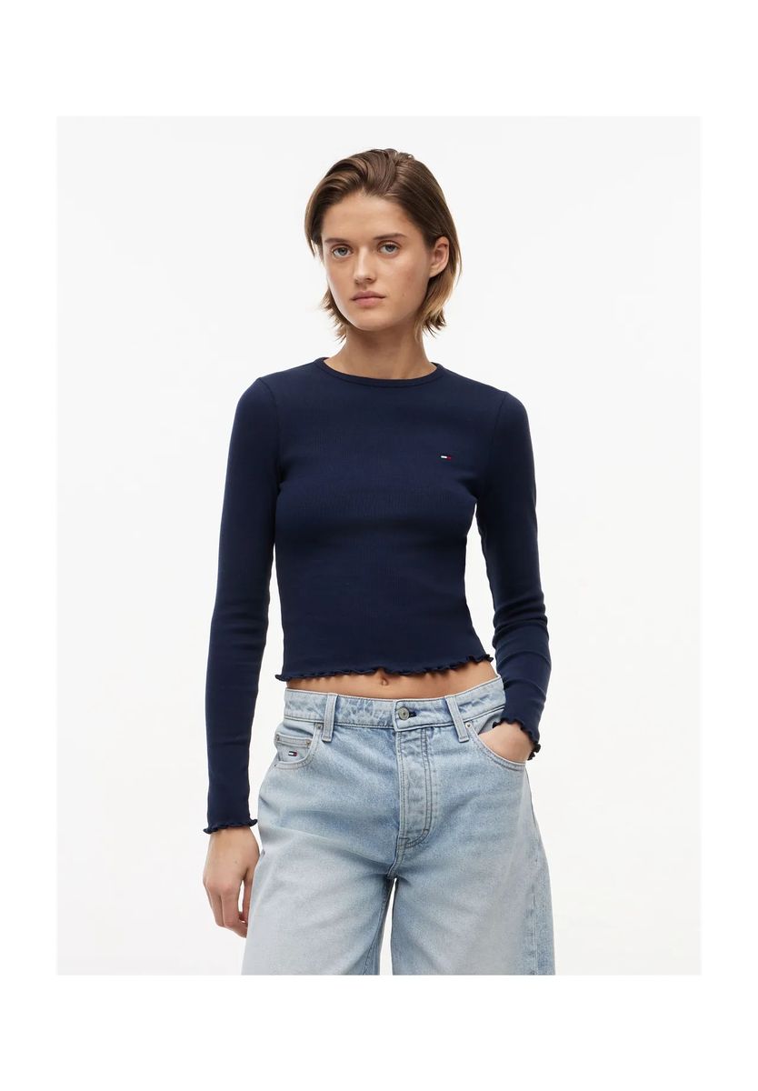 Geripptes Cropped-Langarmshirt