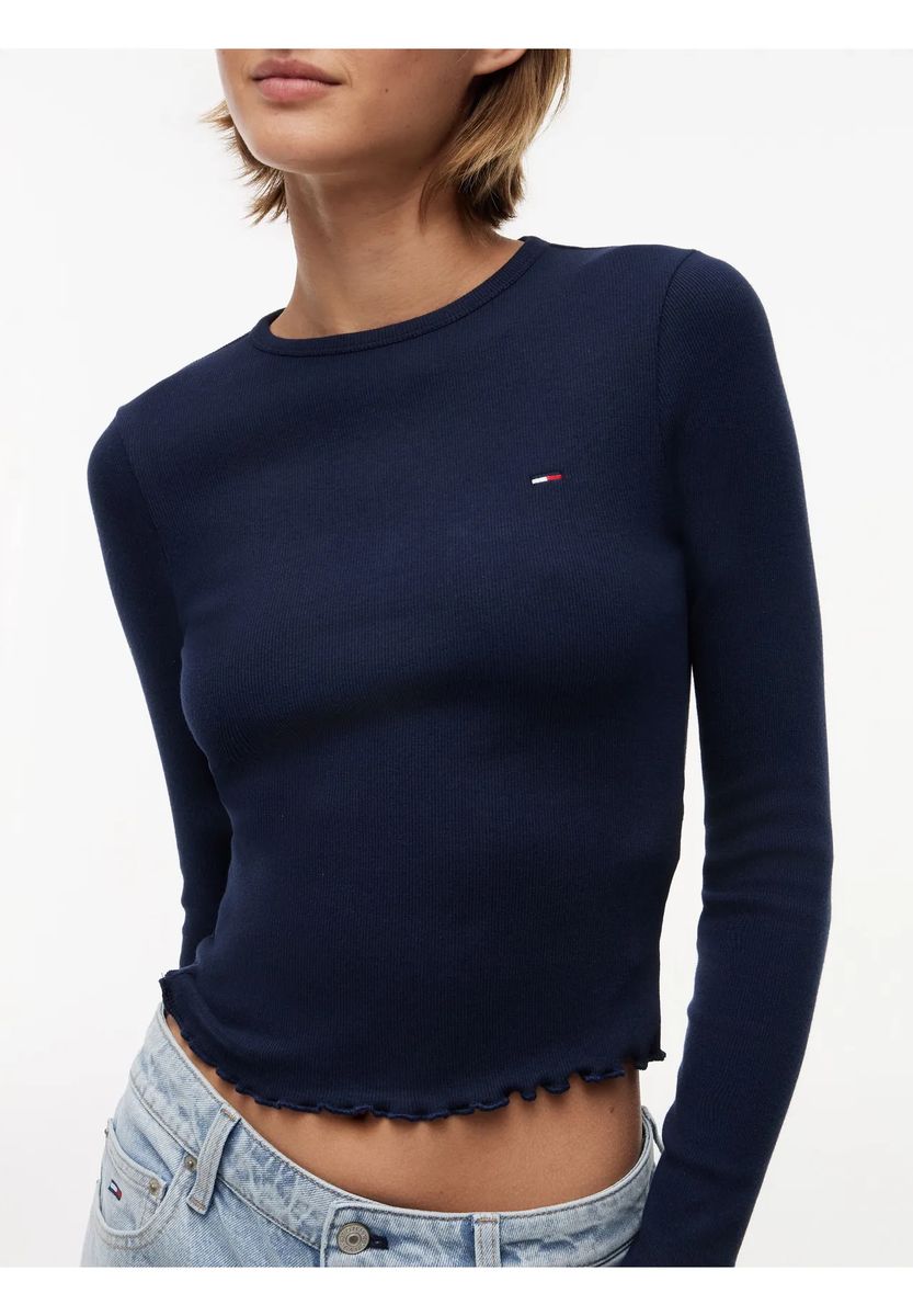 Geripptes Cropped-Langarmshirt