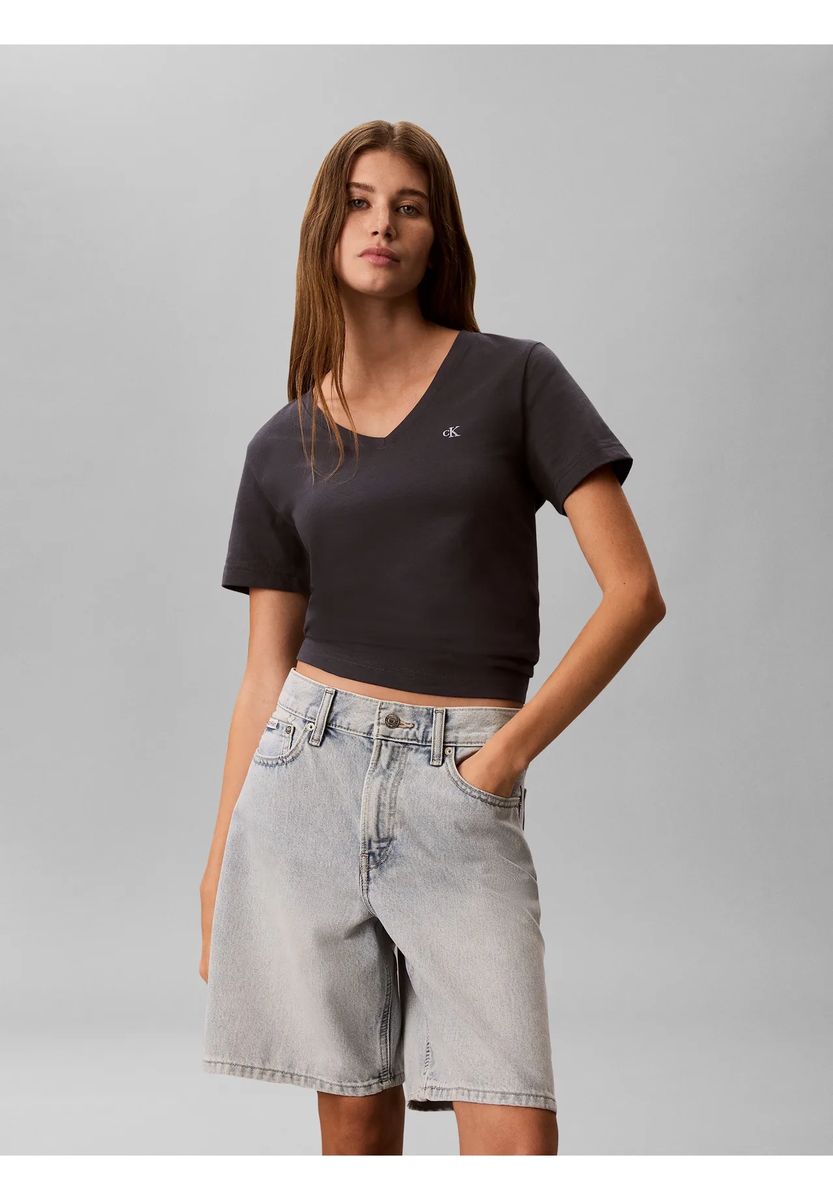 Baumwoll-T-Shirt mit V-Ausschnitt