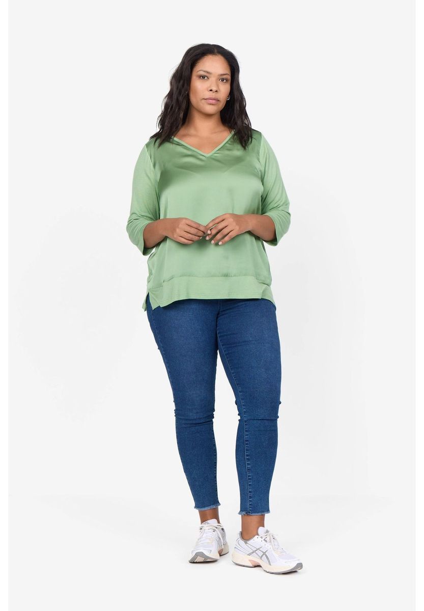 V-Ausschnitt Bluse mit Satinfront