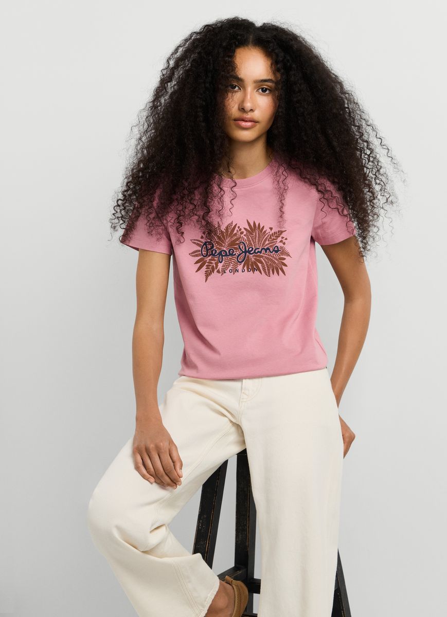 Baumwoll-T-Shirt mit botanischem Logo-Print